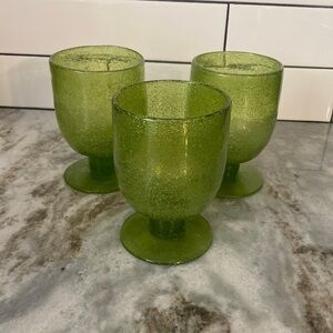 RARE retro Pier 1 Imports lime green blown glass w/ controlled bubbles goblets